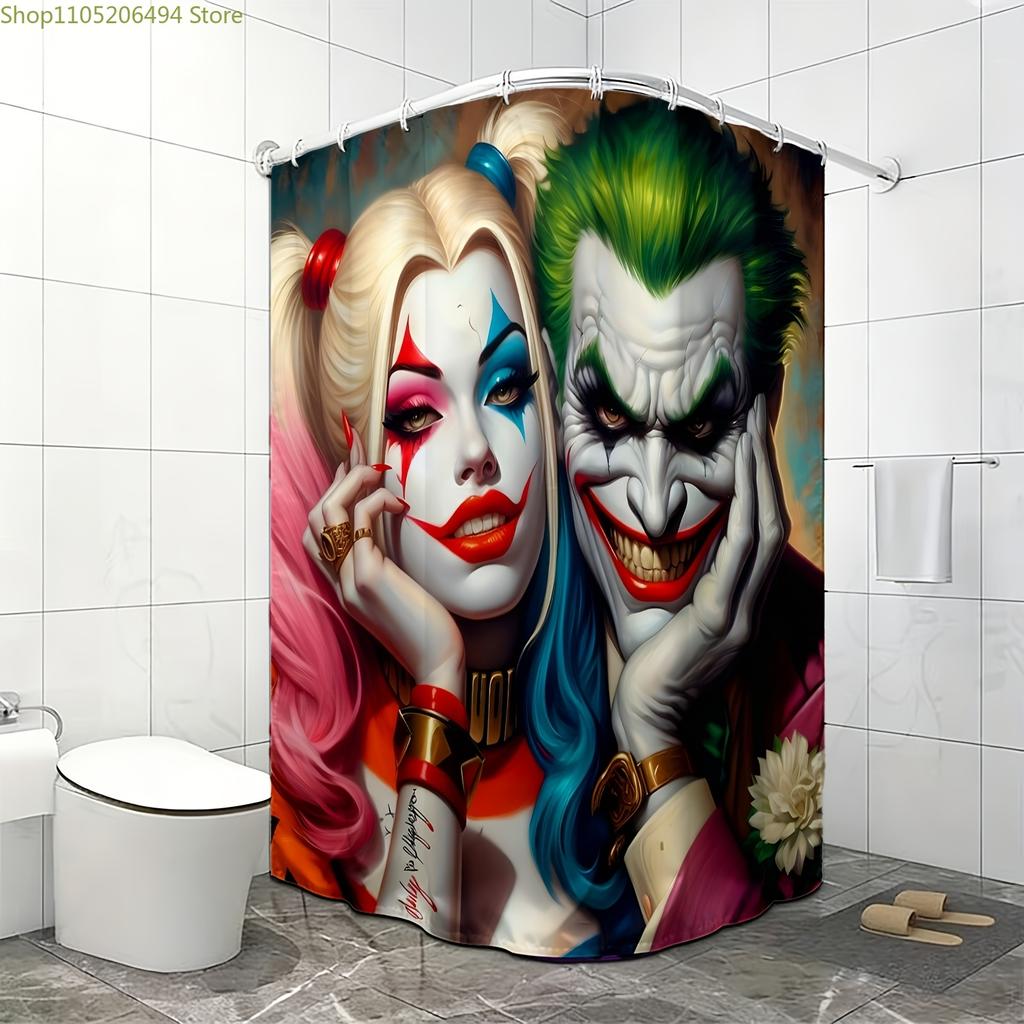 1pc Warner Bros Themed Shower Curtain | Clown Quinn - Multifunctional Privacy Curtain for Home, Bathroom, Camping, Office, and