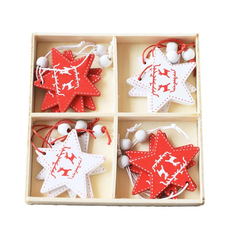 Christmas Tree Ornaments: Snowman, Wooden Horse, Tree Pendants - 4-Grid Box Set