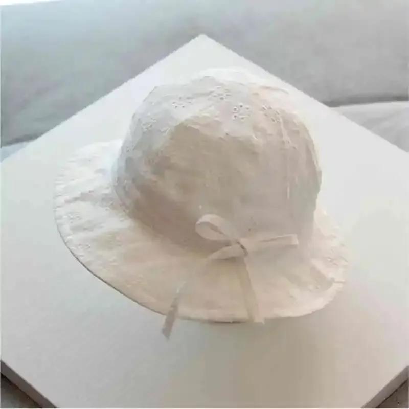 Bows Baby Bucket Hat Summer Thin Breathable Infant Girls Sun Hats Cotton Hollow Soft Toddler Panama Cap