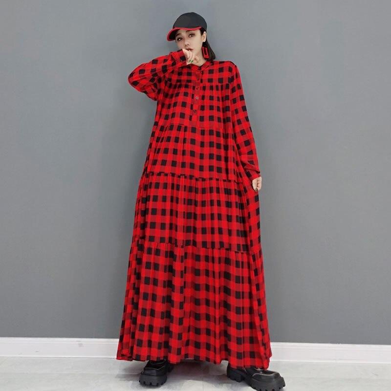 Xitao Plaid Pleated Fashion Loose Dress GWJ0734