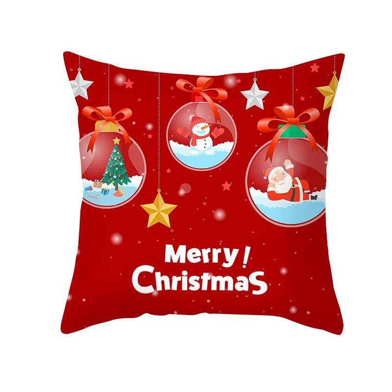 Christmas Cartoon Pillow Cover Living Room Bedroom Sofa Cushion Peach Skin Printed Pillow
