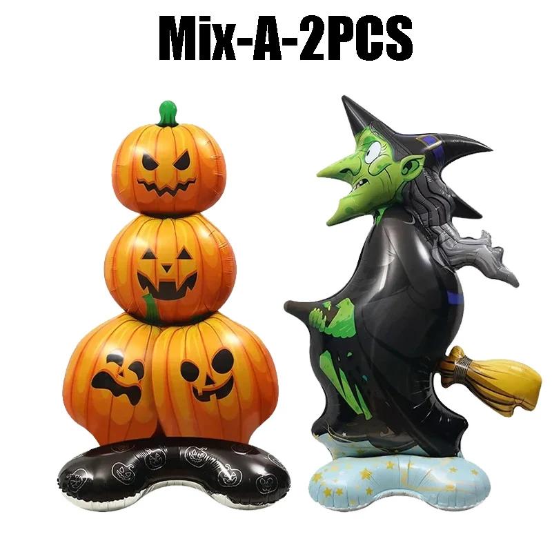 Halloween Inflatable Pumpkin Tree Standing Large Foil Balloon Happy Witch Ghost Grim Reaper Party Decor Supplies