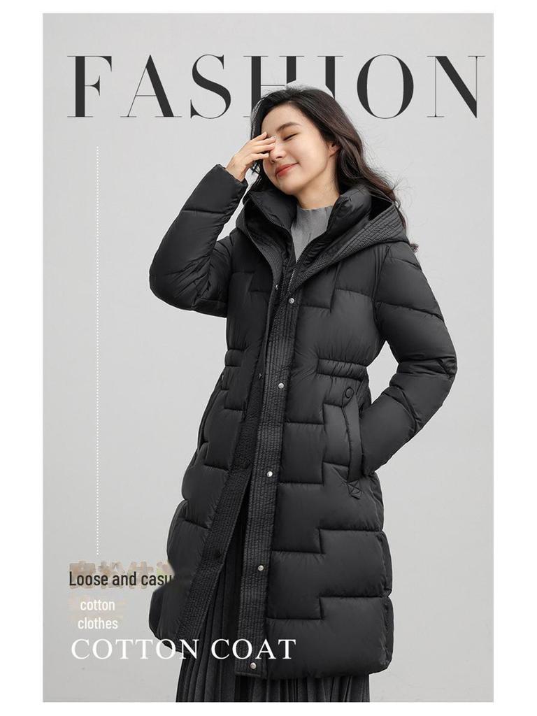 Women's Light Luxury Hooded Down Cotton Coat - Winter, Long, Loose, Large Size, Korean Style, Thick