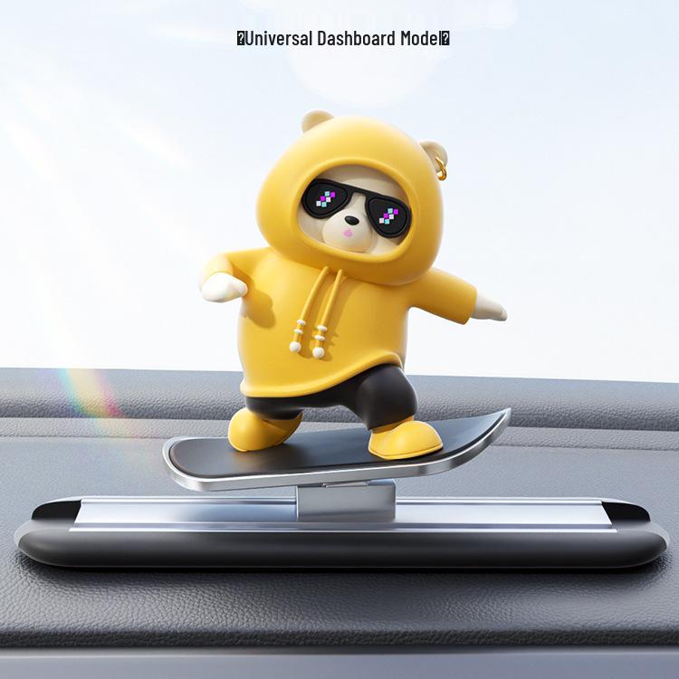 Hot-Selling Car Skateboard Bear Ornament – Creative DIY Wiggle Bear Cartoon Decoration