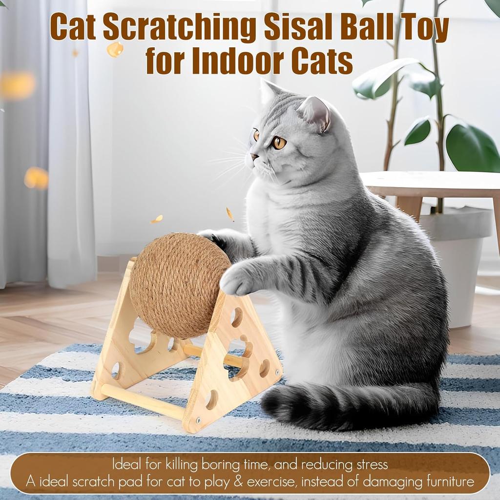 Sisal Cat Scratching Ball, Cat Scratcher Ball Toy with Cute Stable Stand, Interactive Exercise Toy for Small Pet To Play and Exercise