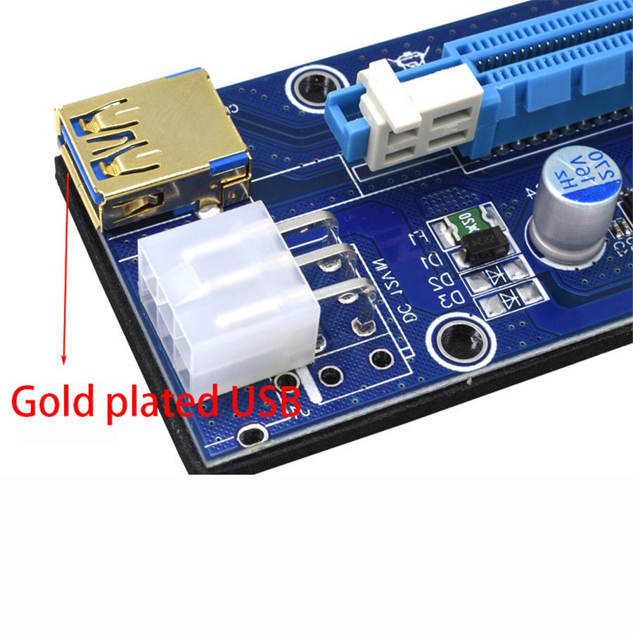 10 Sets USB 3.0 PCI-E Express 1x To 16x Extender Riser Card Adapter Power 24pin ATX Sata Power Cable and 60cm Gold USB 3.0 Quality Cable