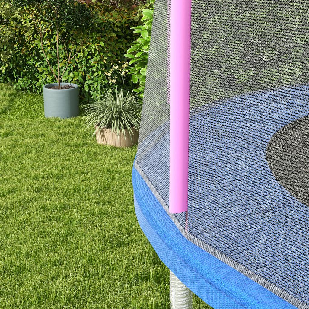Trampoline Safety Net With 8 Poles And Zipper Entrance Made Of PE Diameter 366x180 Cm Black And Pink