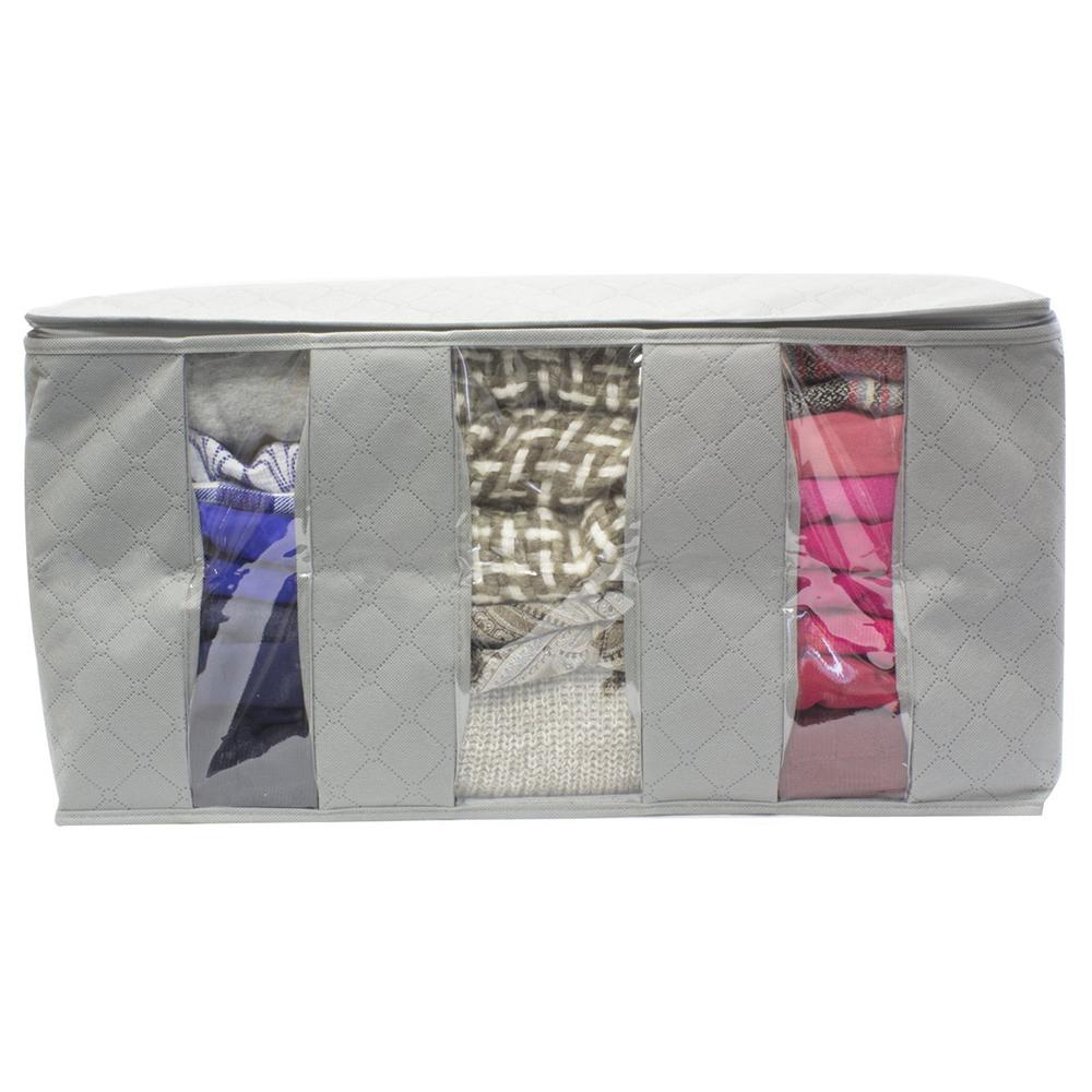 

3-Grid Wardrobe Storage Bag Dust-Proof Cotton Quilt Clothing Sorting Box with Folding Visible Window for Home Organization светло-серый