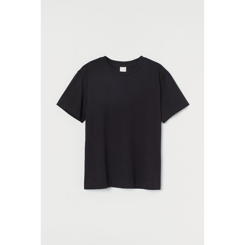 

HM Women s T-shirt Autumn Simplicity Casual Haze Color round Neck Short Sleeve Tops Inner Wear 0963662 Black 155/80A