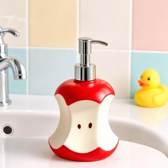 300ML Bitten Fruit Refillable Soap Dispenser, Liquid Hand Soap Shower Gel Container, Empty Pump Lotion Bottle for Bathroom Kitchen