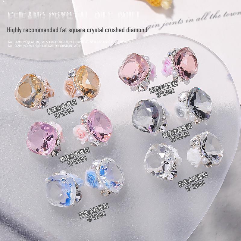 

High-Quality Glacier Crystal Square Nail Art Decorations - Transparent White & Pink