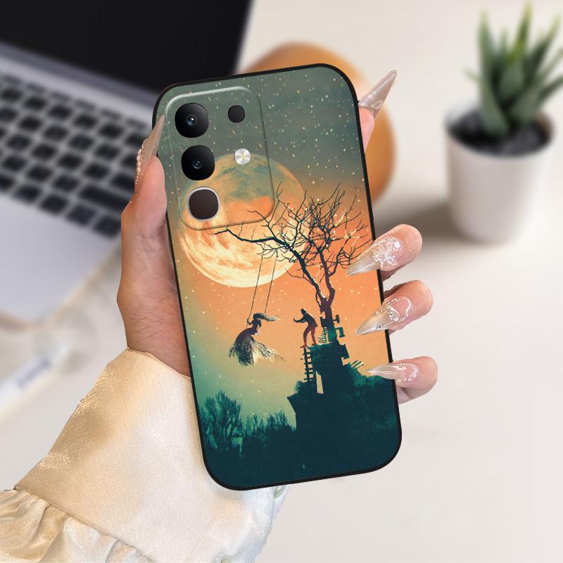 Pro vivo Y29 4G Pouzdra Y 29 Roztomilý Kreslený Potisk Černé Měkké Silikonové TPU Kryt Telefonu Pro Vivo T4x 5G Ochranné Pouzdro Fundas Case Capa