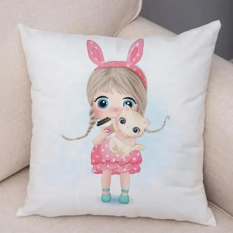 Luxury Home Decor Pillow Cover Car Living Room Sofa Cushion Cover Cartoon Girl Pattern Cushion Cover