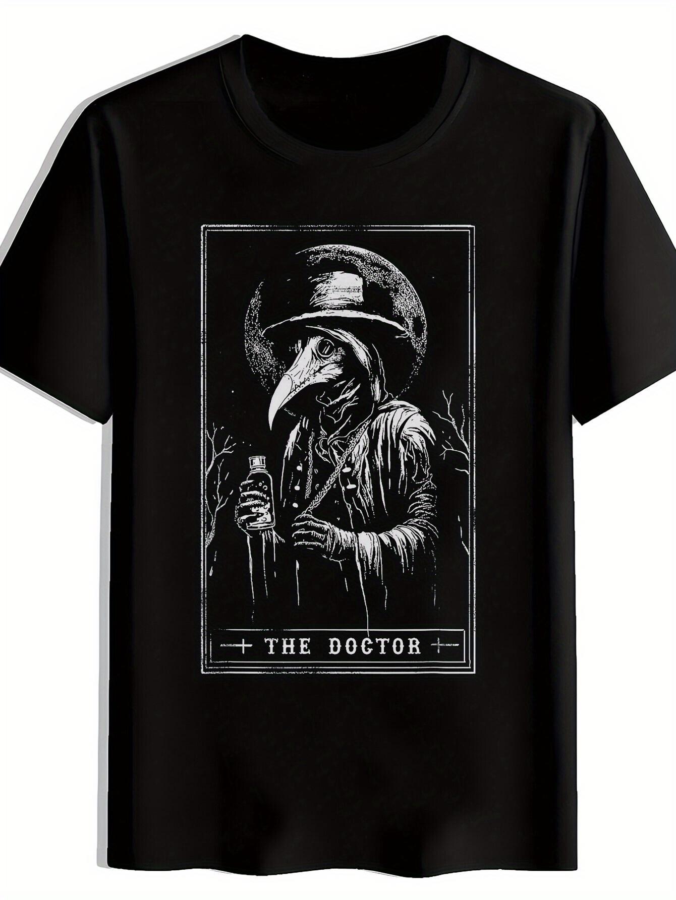 Men s Plague Doctor Themed T-Shirt - Black Plague Doctor & Bird Beak Mask Print XXXL