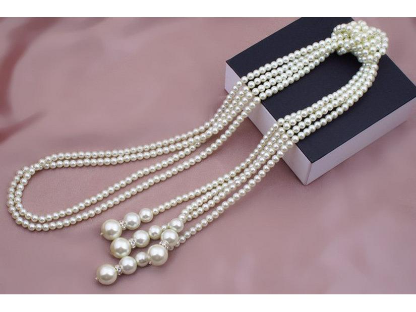 Double-Layer Pearl Tassel Necklace - Versatile Autumn/Winter Sweater Chain for Women