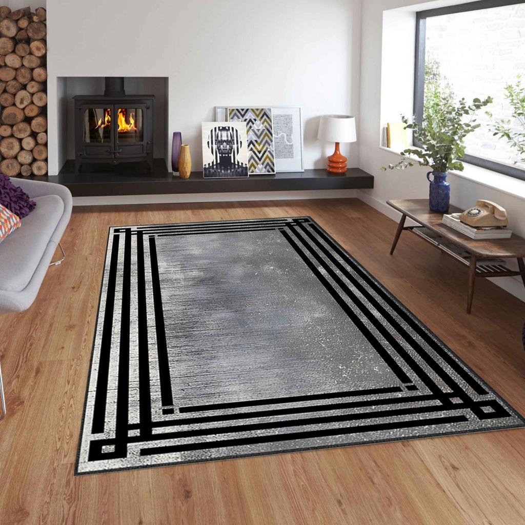Μαύρο Γωνιακό 3D Ψηφιακής Εκτύπωσης Αντιολισθητικό Δάπεδο Χαλί