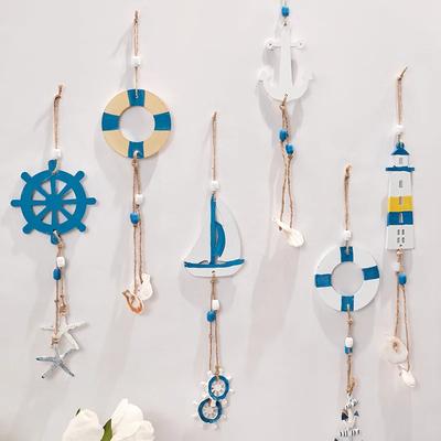 Mediterranean Style Decorative Pendant Home Background Wall Mounted Lighthouse Sailboat Wooden Crafts