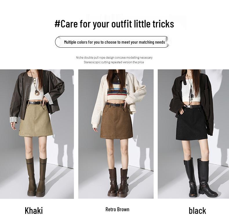 Millefleurs Suede A-Line Mini Skirt: Autumn/Winter, Anti-Exposure, Slimming, Versatile Fashion for Women