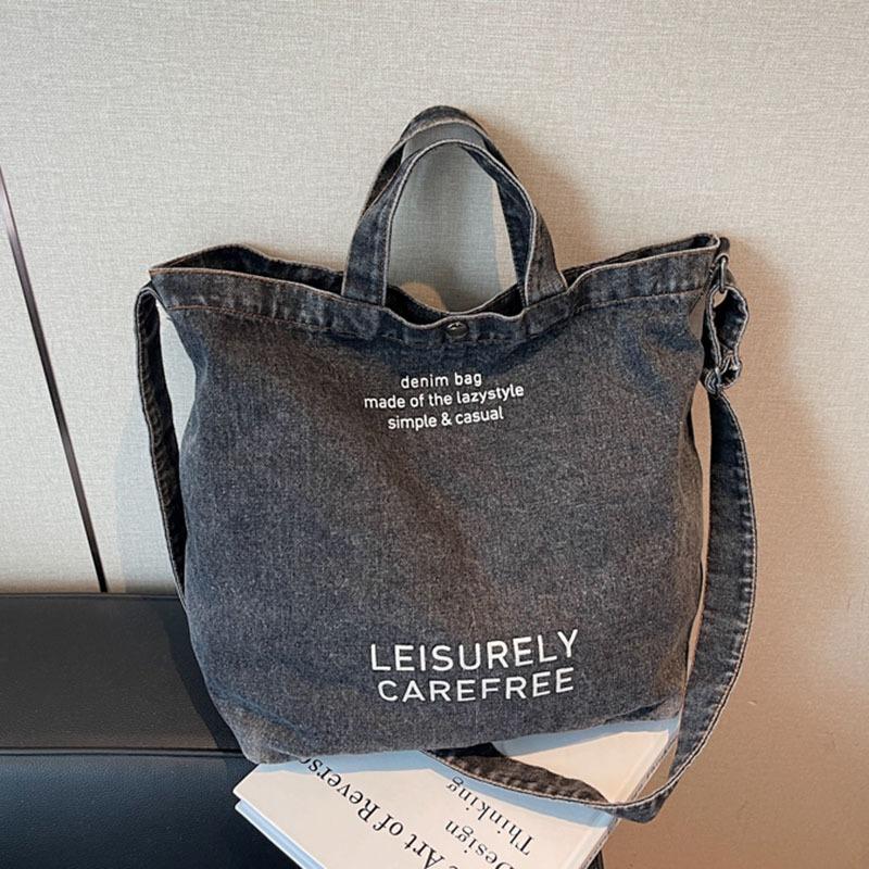 

Новая универсальная джинсовая сумка через плечо, модная сумка-мессенджер большой вместимости, портативная сумка-тоут для студенток чёрный