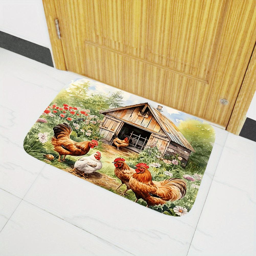 1Pcs Anti Fatigue Kitchen Rugs  Farmhouse Rooster FloralWaterproof Non-Slip Thick Cushioned Kitchen Mat Heavy Duty Comfort Standing Mat for Kitchen