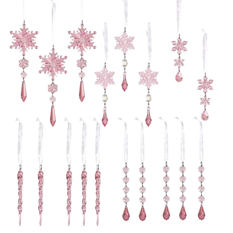 Clear Shatterproof Acrylic Snowflake Icicles Christmas Decorations With Berries Ball For Home Party Tree