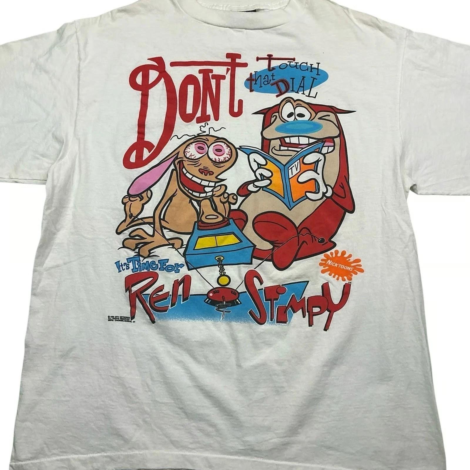 Полноразмерная винтажная хлопковая футболка с коротким рукавом Ren and Stimpy 100% хлопок Мужская футболка Топ XL