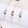 Koreanisches Tulpenblumen-Armband für Damen Leichter Luxus Emaille Kupfer Hummerverschluss Kette Verstellbares Charm-Armband Trendiger Schmuck