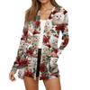 Women's Fashion Christmas Print Long-Sleeved Pocketed Slim-Fit Cardigan Coat