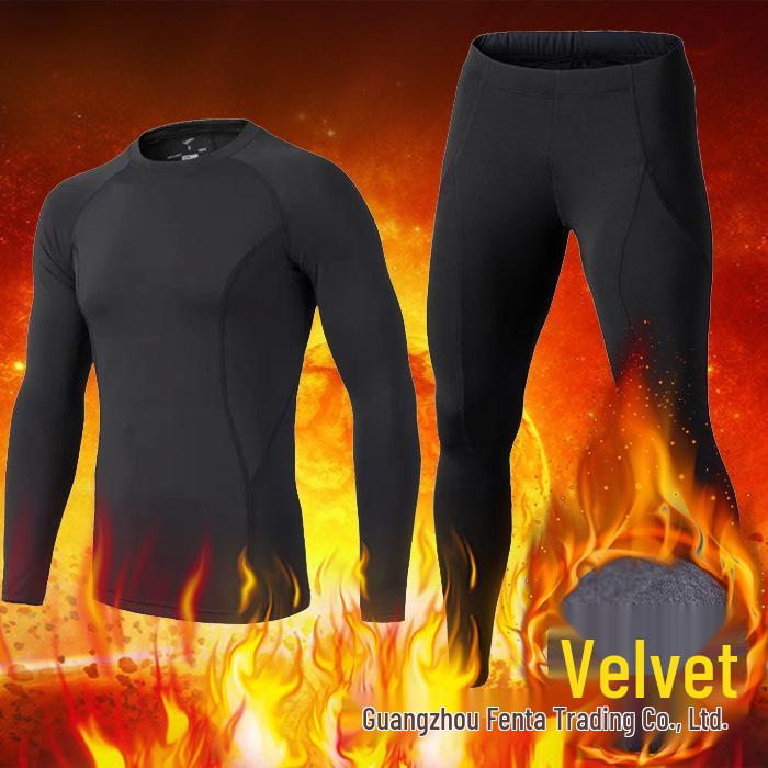 

Мужской осенне-зимний флисовый компрессионный костюм: Базовый слой с длинным рукавом, теплый, быстросохнущий для фитнеса, баскетбола и футбола. Code 24 125CM чёрный