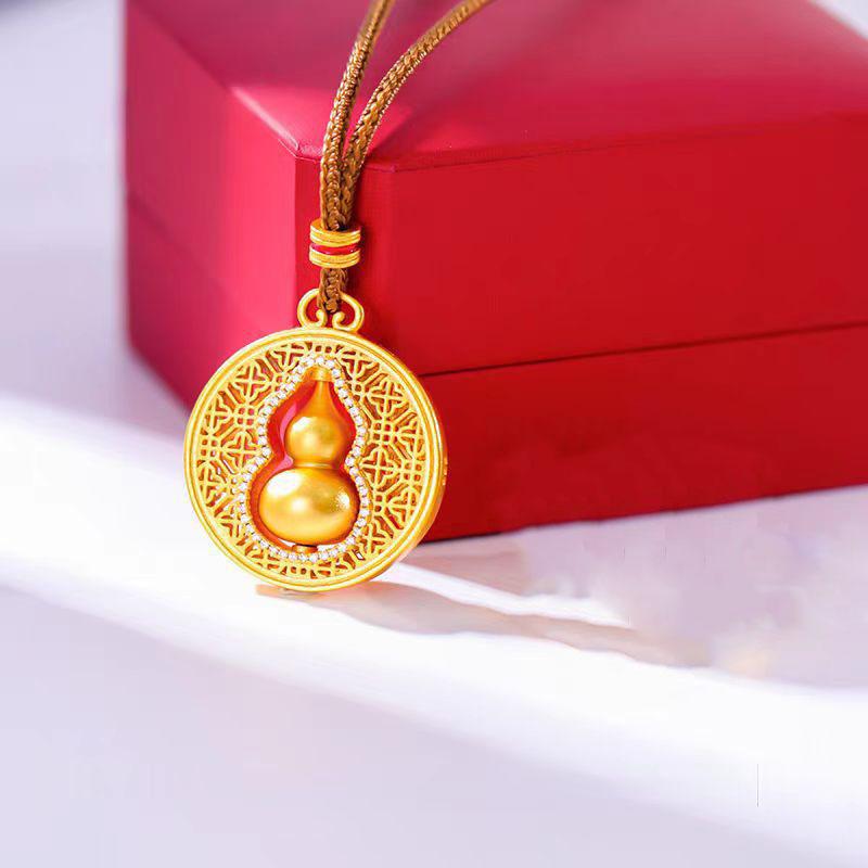 Novo em ouro antigo chinês artesanato colar Design clássico pingente de cabaça oca rotativa casamento fino presente