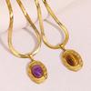 18K Gold Plated Titanium Steel Necklace Women Light Luxury Colorful Oval Stone Pendant Jewelry