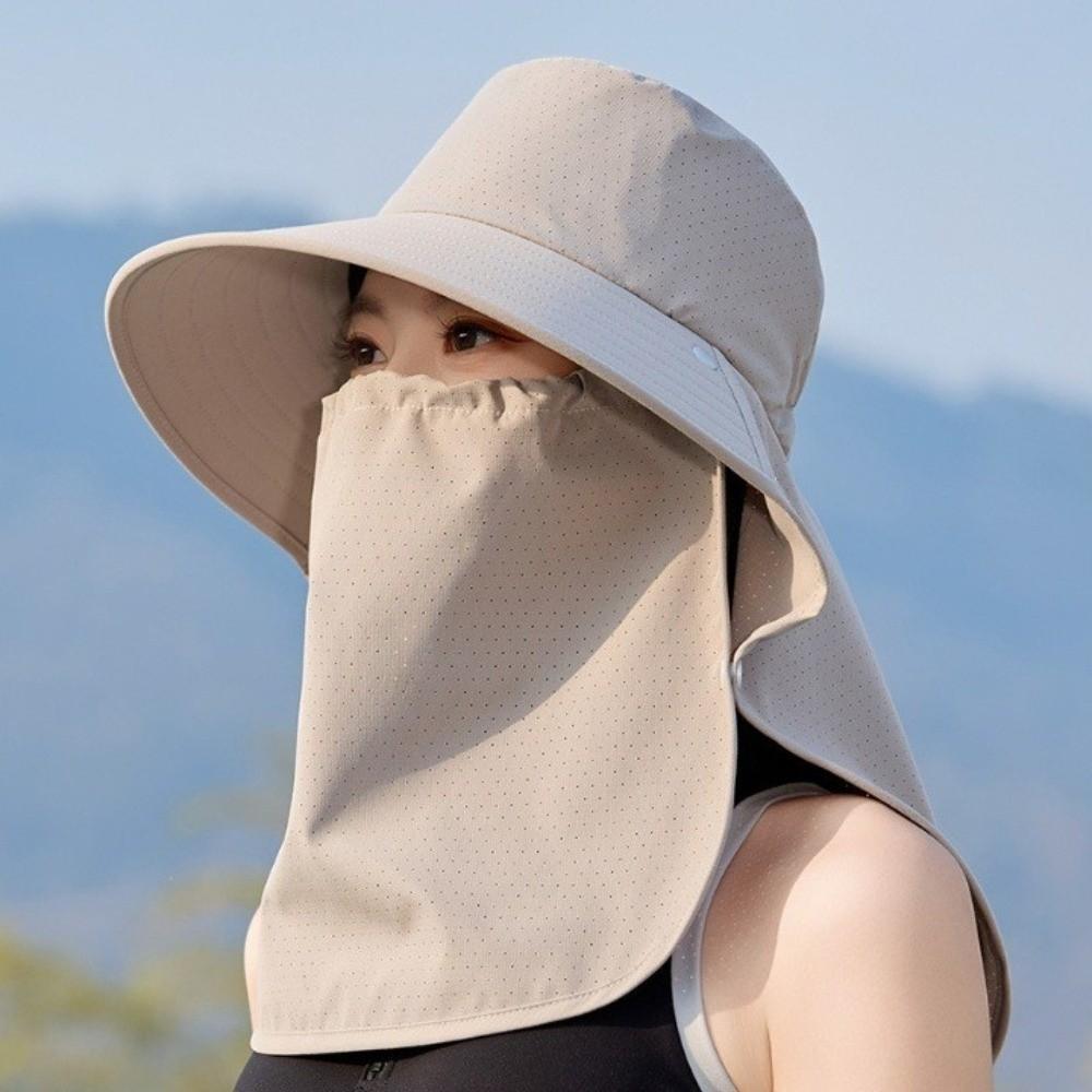 Solid Color Shawl Mask Hat Wide-Brimmed Neck Protection Cap Portable Picking Tea Hat Outdoor