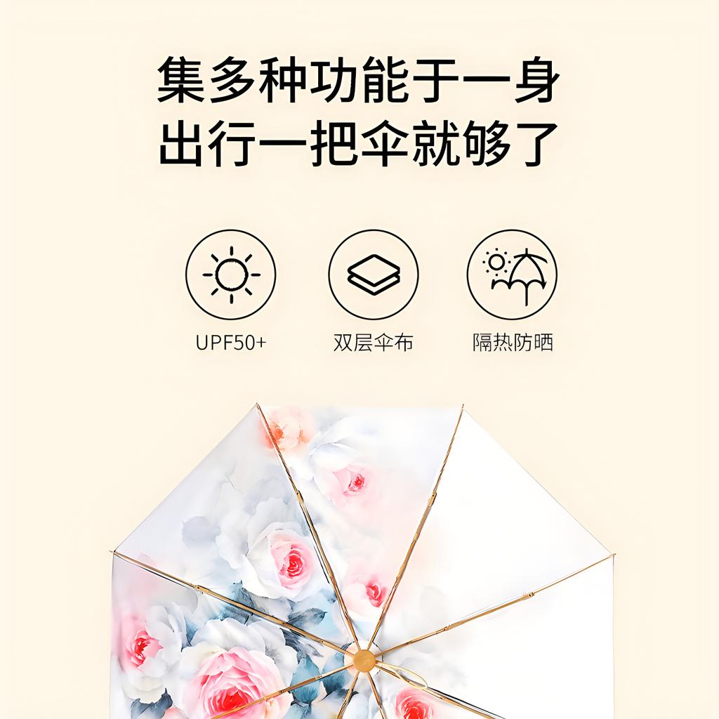 Double-layer Double-sided Flower Sun Umbrella, Sun Protection, UV Protection for Women, Weather and Rain, Folding Umbrella, Manual 8-bone Parasol