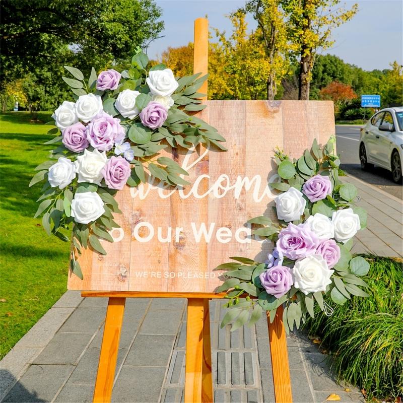 2Pcs Artificial Flower Swag for Wedding Reception Backdrops Sweetheart Table Wedding Welcome Sign Flower Decoration