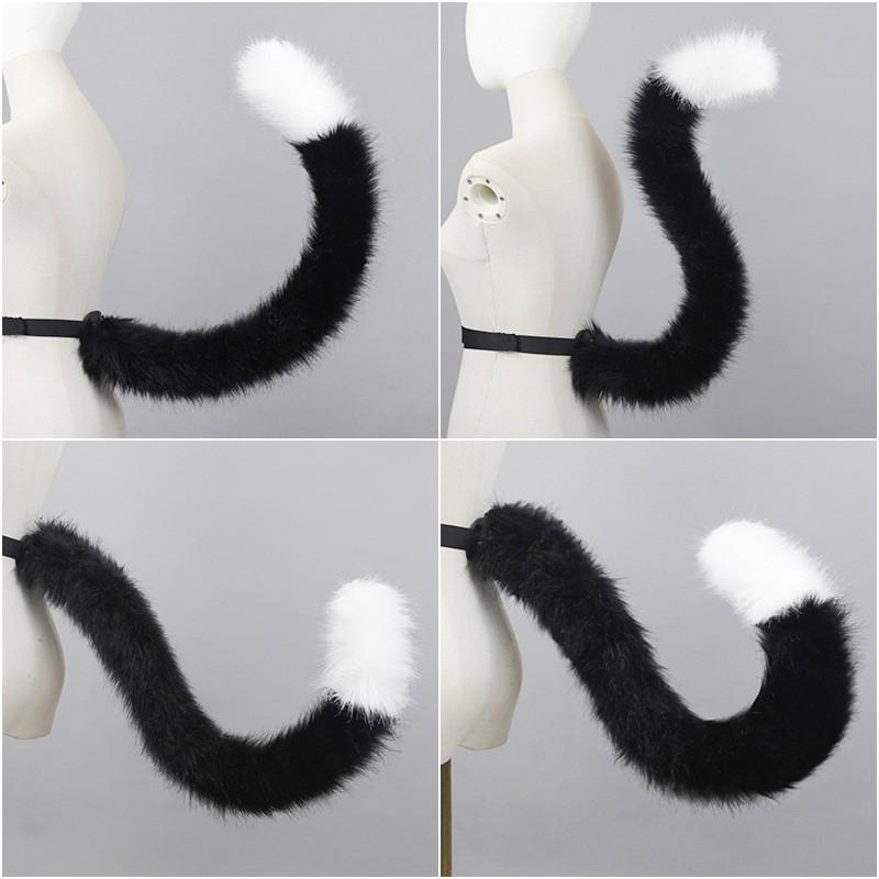 Anime Katzenohr Schwanz Set Cosplay Kostüm Zubehör Schwarzes Kuh Stirnband mit Clip Für Erwachsene