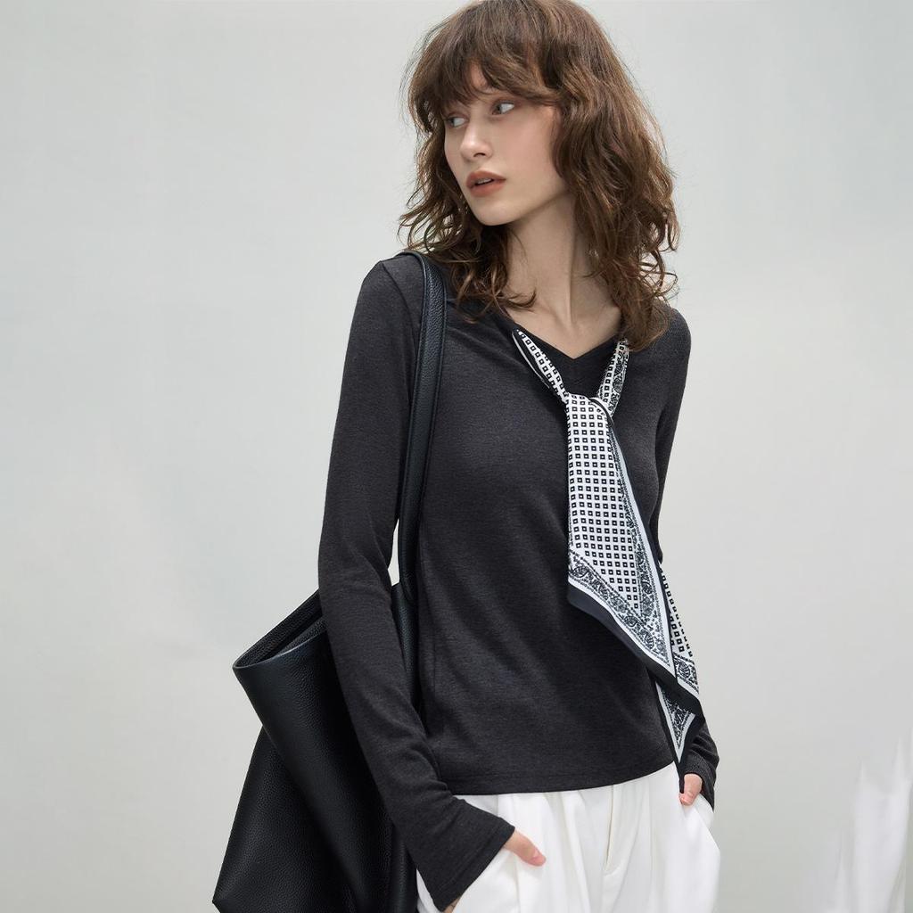 Herbst 2025 Damen Wickel-Seidenschal Langarm-T-Shirt