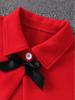 Girls' Red Patchwork Two-Piece Set: Bow Cardigan & Dress