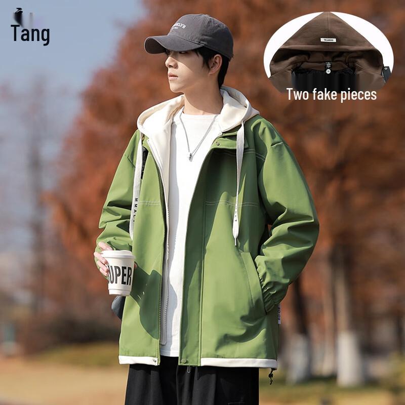 Herren Herbst/Winter Faux Zweiteilige Kapuzenjacke