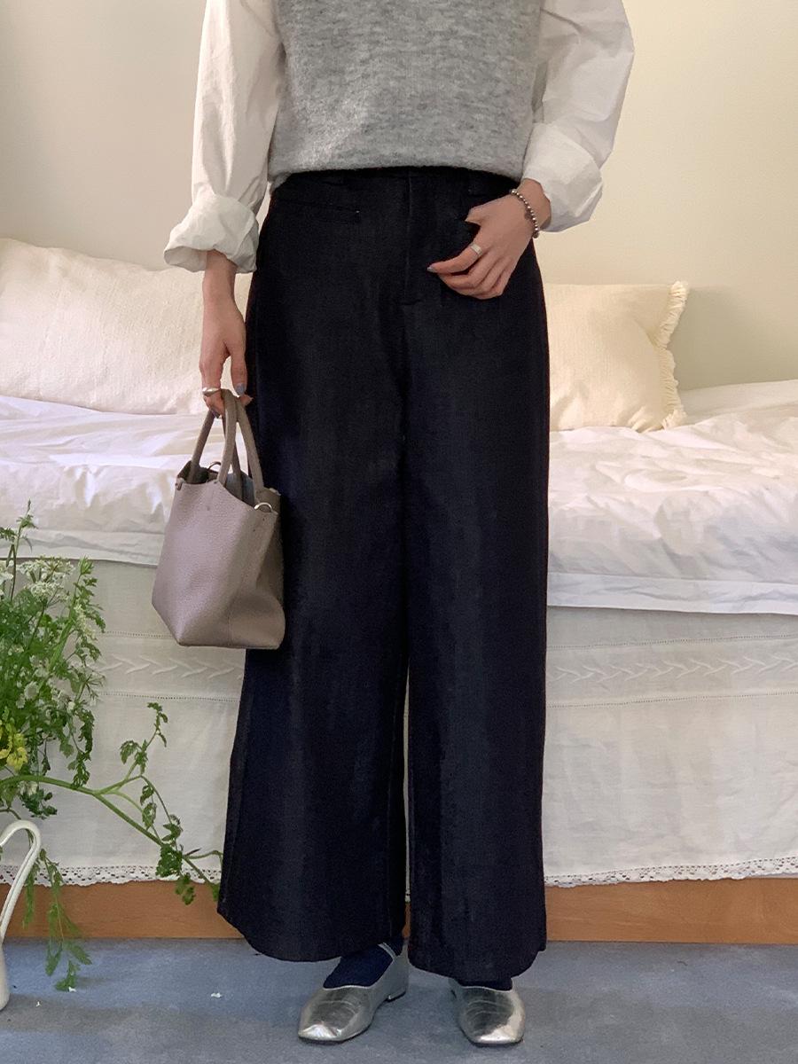 Spring 2026 Korean High-Waisted Wide-Leg Casual Pants for Women Medium