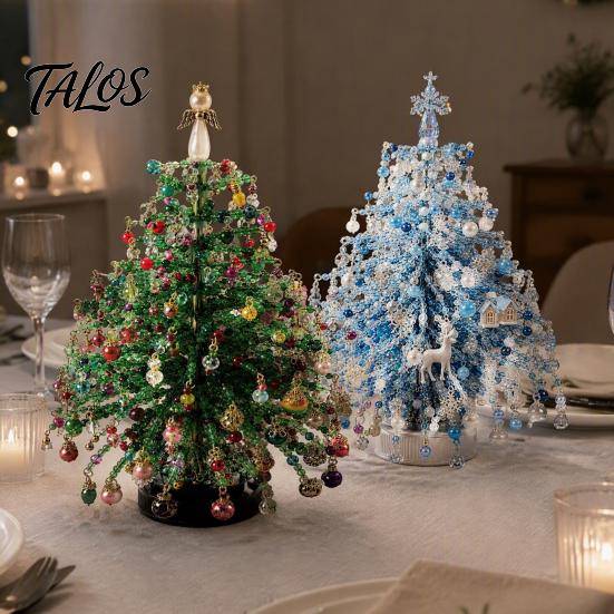 Beaded Christmas Tree Project 2 Pcs DIY Kit with LED Light, Handmade Mini Easy Assembly Craft for Beginners Faux Crystal Bead Art Craft, Sparkly
