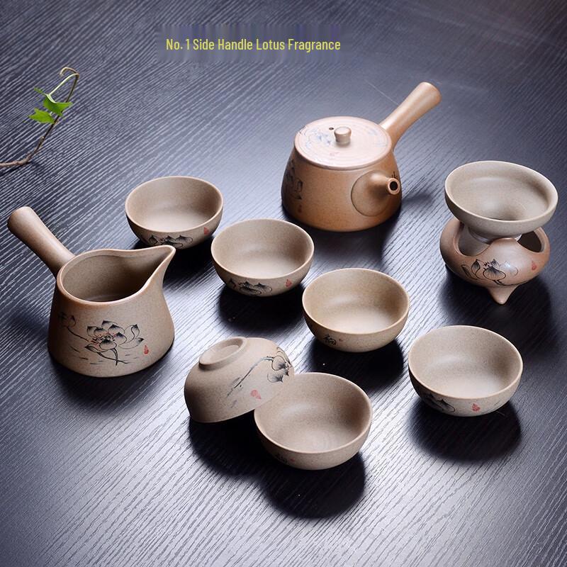 

Rough Pottery Kung Fu Ceramic Tea Set Side-handle Pot Nine-piece Set