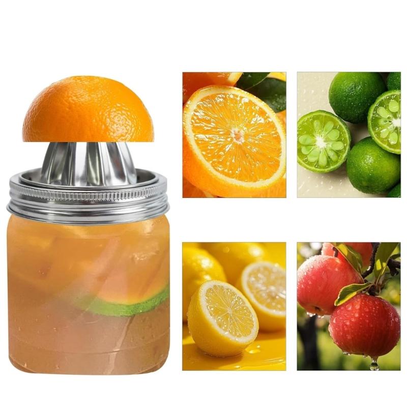 Stainless Steel Citrus Juicer Lid for 3.38inch Mason Jar Dishwasher Safe Manual Fruit Press with Ergonomic Handle