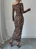 2025 Cross-Border Leopard Print Long Sleeve Slim Fit Casual Dress