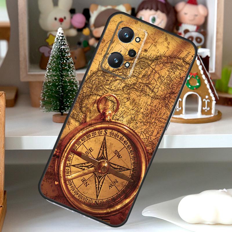 World Map Compass Nautical For OPPO Realme C55 C35 C33 C31 C30 C25 C21Y C11 GT Neo 5 3T 2T Realme 10 9 11 Pro Plus Case
