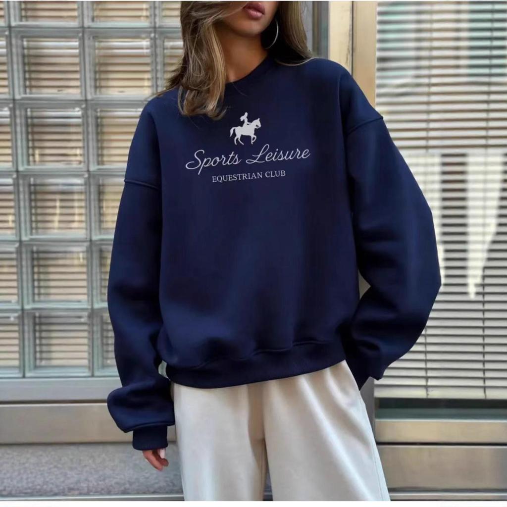 Women's Oversized Temperament Sweatshirt with Letter Print and Fleece Lining