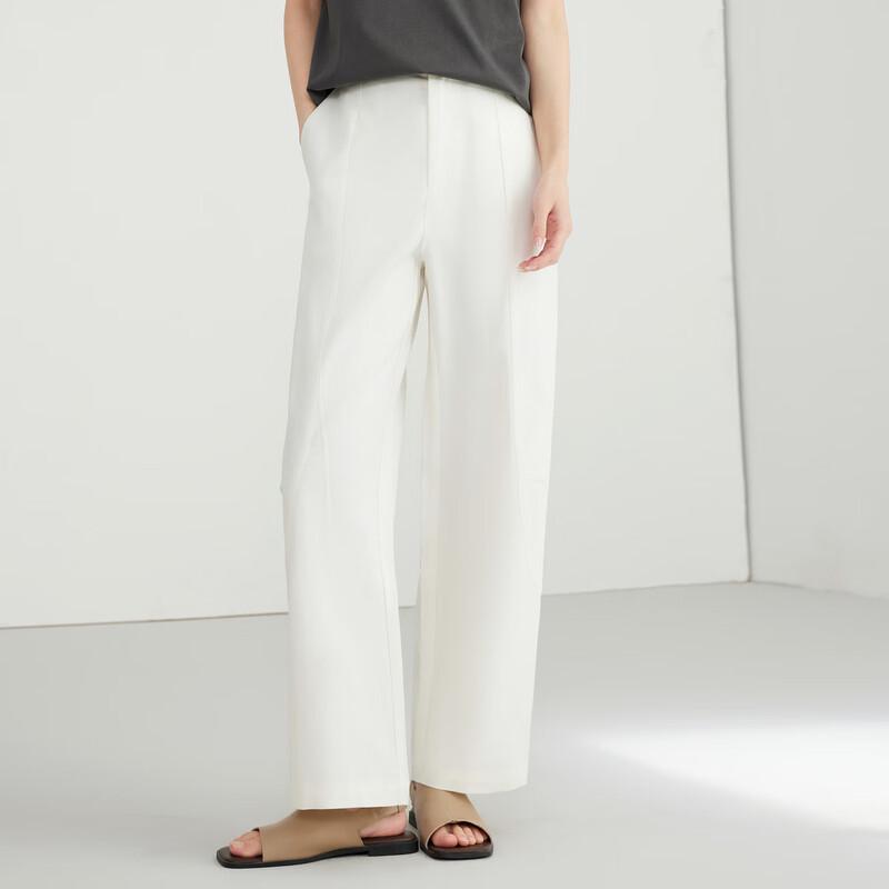 Elva' Island White High-Waist Straight-Leg Casual Pants