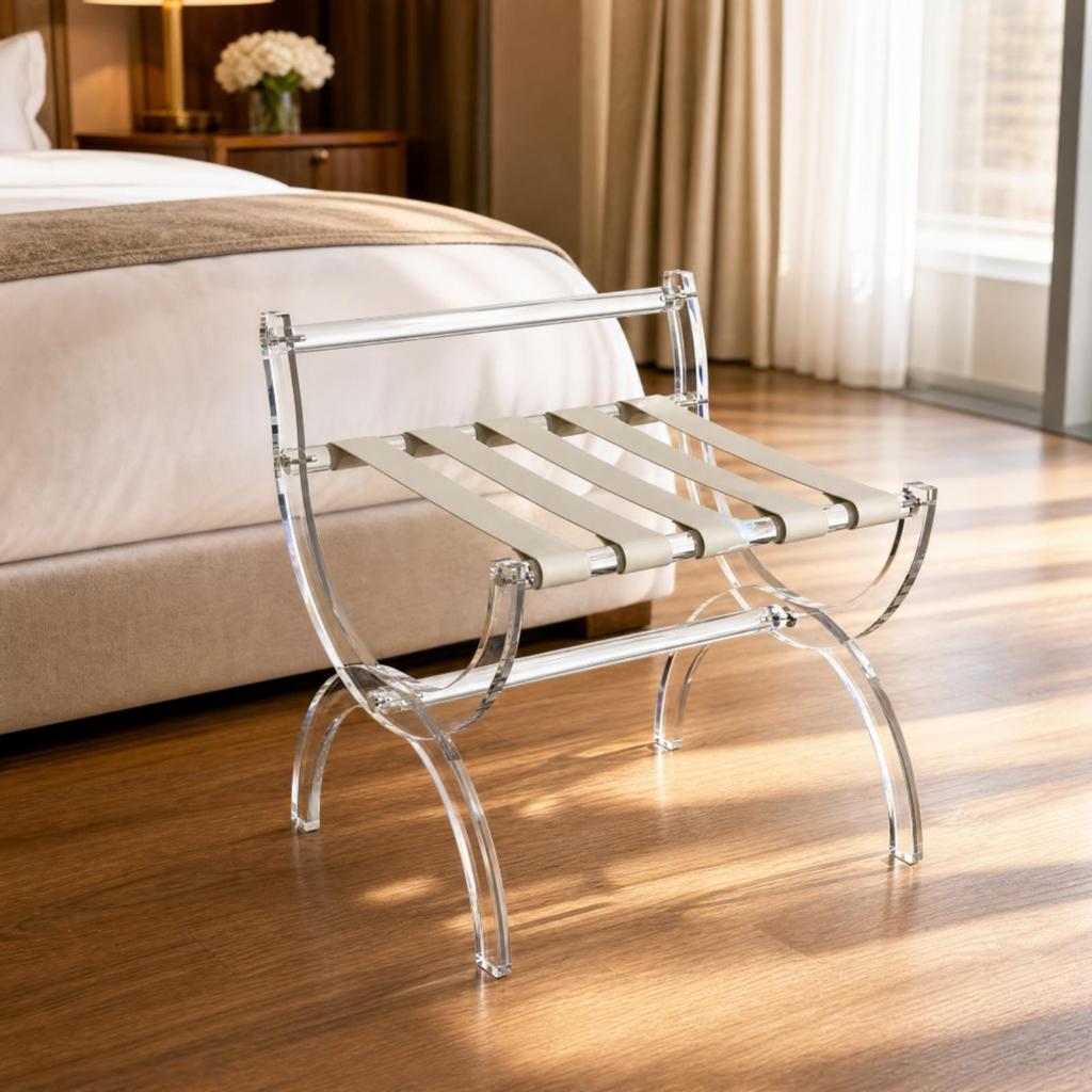 Foldable Luggage Rack with Leather Straps Compact Folding Suitcase Holder