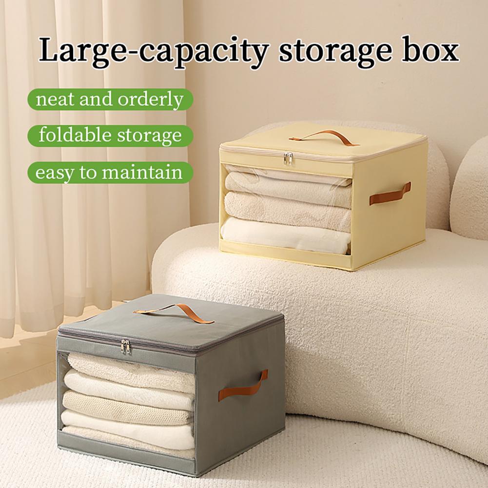Foldable Clothing Storage Box with Clear Window Reinforced Handles Zippered Comforter Storage Bag for Quilt Clothing