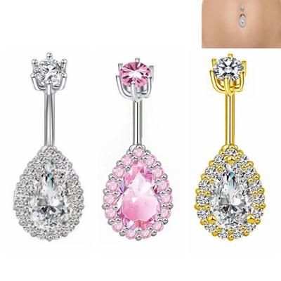 Colorful Zircon Navel Ring Stainless Steel Body Piercing Jewelry Vintage Belly Button Ring  Women