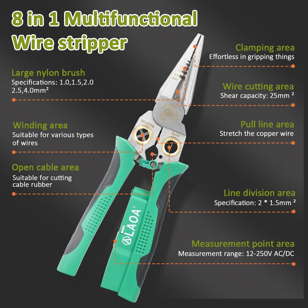 Wire Stripper Plier Multifunctional Cable Stripping Cutter Heavy Duty Electrical Wire Stripping Tool Wire Cutting Crimping Plier